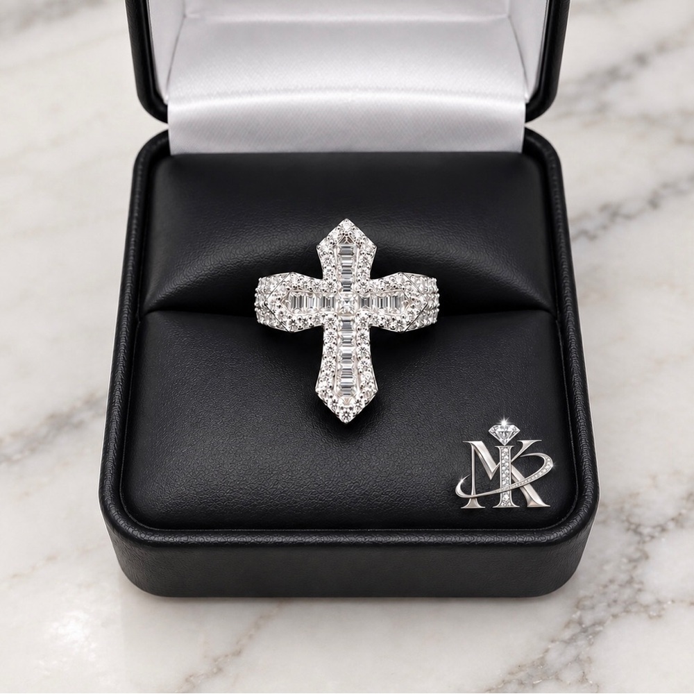 925 Sterling Silver 1.80CTW MOISSANITE Cross Unisex Ring Size 8 or 9